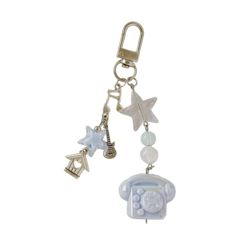 

Retro Telephone Keychain Resin Vintage Phone Chain Lightweight Ornament Key Ring For Home Office Decoration синий