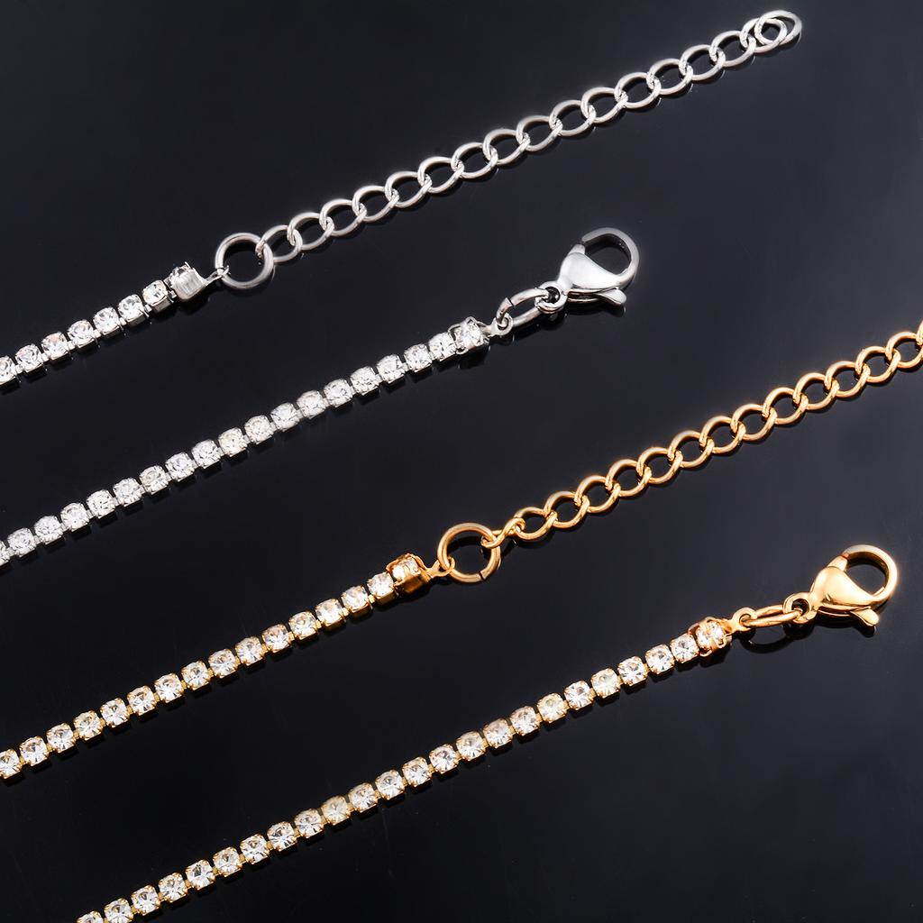 2mm/3mm/4mm Stainless Steel Cubic Zircon Shiny Crystal Chain Necklace Silver/Gold Color Women‘s Jewelry Gift DIY Accessories