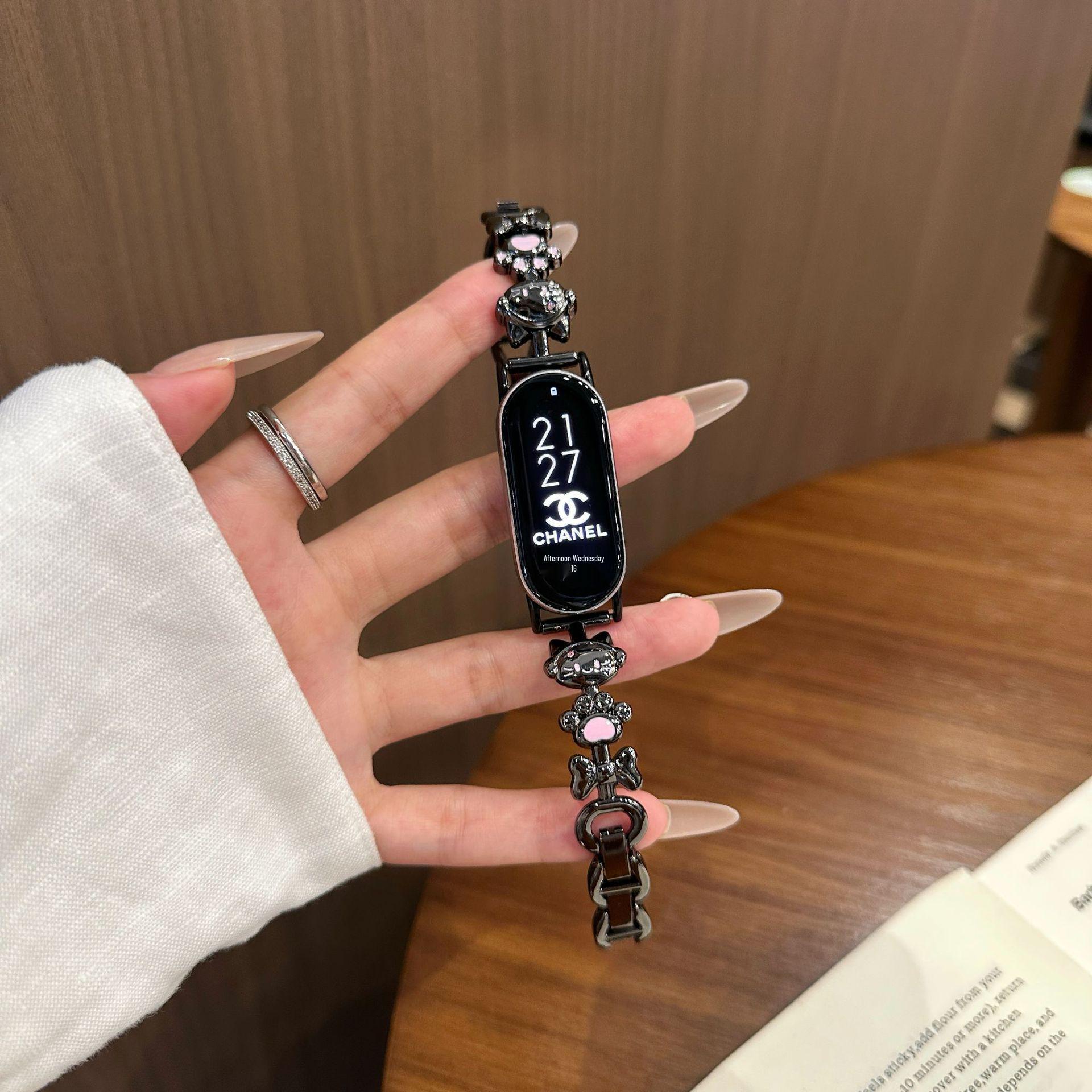 

Совместимый металлический браслет для Xiaomi Band 9/8pro и ремешок FIT4 Huawei GT5432, Redmi Music Kitten 20mm Self-Test розовый/чёрный