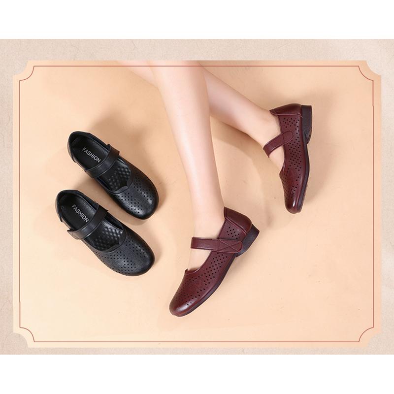Spring Summer Mary Jane Shoes Women Flat Non-slip Casual Breathable Holes Soft Footwear Black Red Plus Size 41 D385