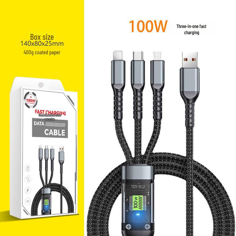 Jike 100W Transparent 3-in-1 Smart Flash Charging Cable