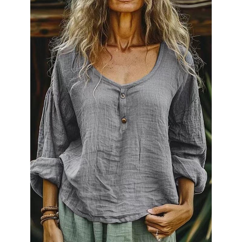 GMXIA Women's Fashion Casual Autumn Winter Long Sleeve U-Neck Blouses & Shirts