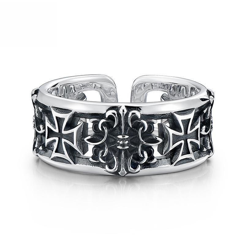 Ring Men s Cross Trendy Men s Hip Hop ins Niche Single Ring Retro Black Premium Sense Open Ring Wholesale resizable