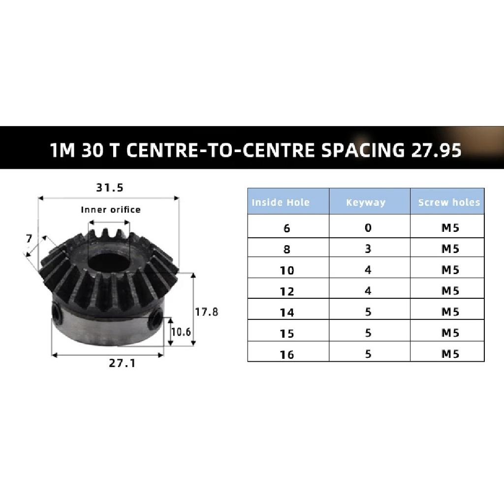 Bevel Gear 1M 25/30Teeth Inner Bore 6/8/10/12/14/15/16mm Gear 90 Degrees Transmission Precise Bevel Gear