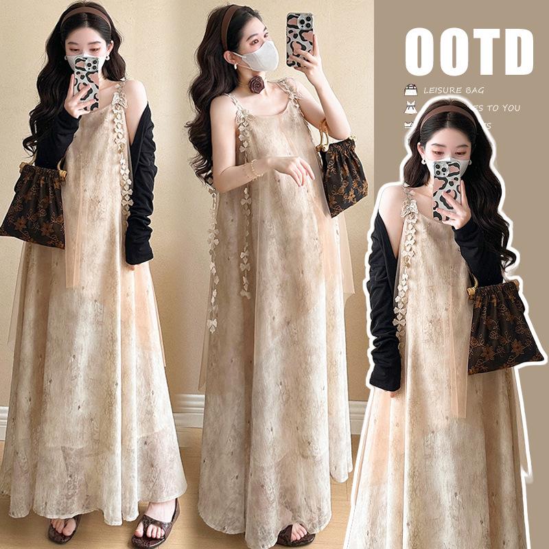 2026 Summer New Arrival: Elegant Korean Style Maternity Dress & Sun Protection Clothing Set M