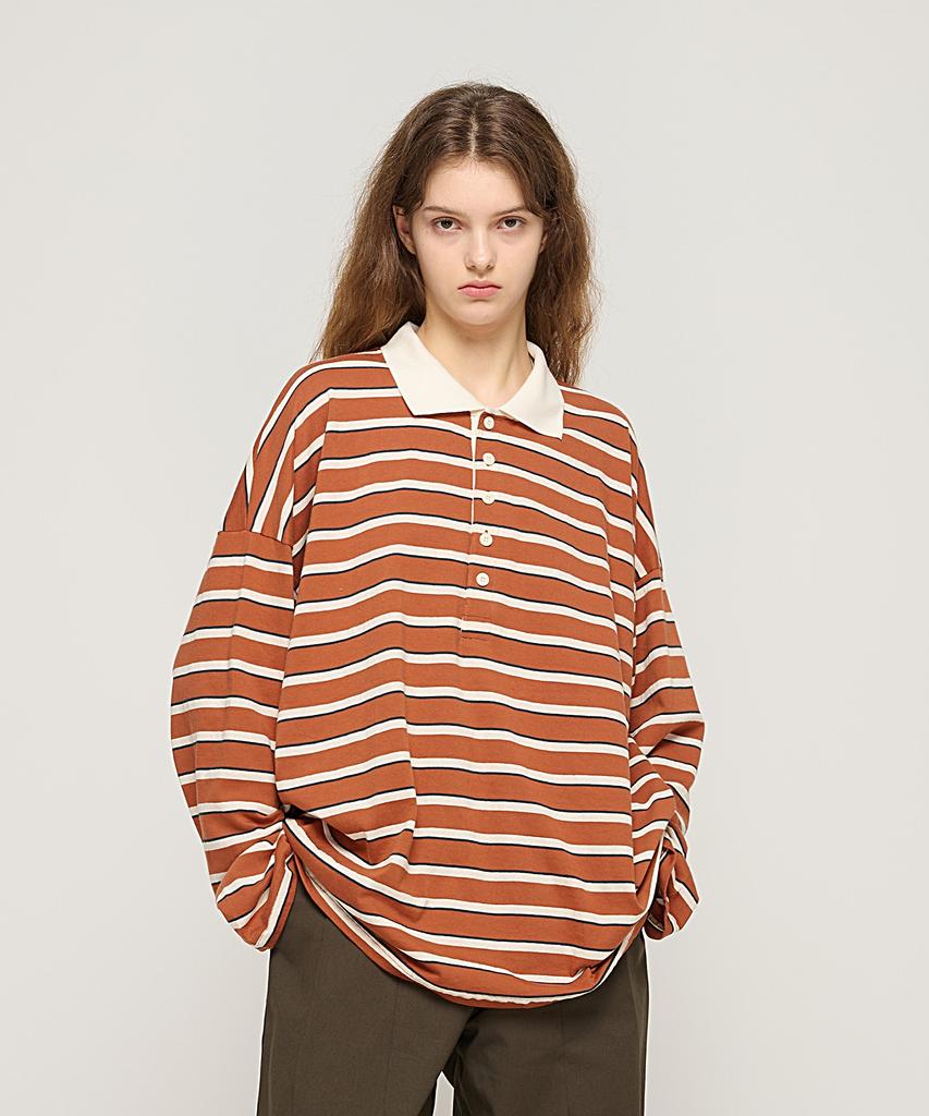 CARGOBROS FOR WOMAN Bold Stripe Collared T-Shirt (Camel)