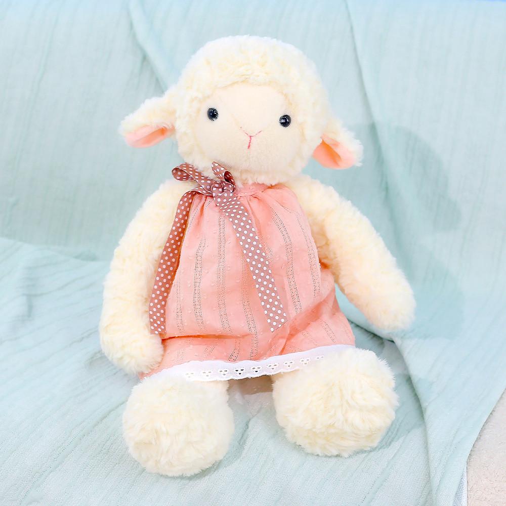 Plush Sheep Toy With Dress And Polka Dot Bow Decoration For Kids And Teens Gift