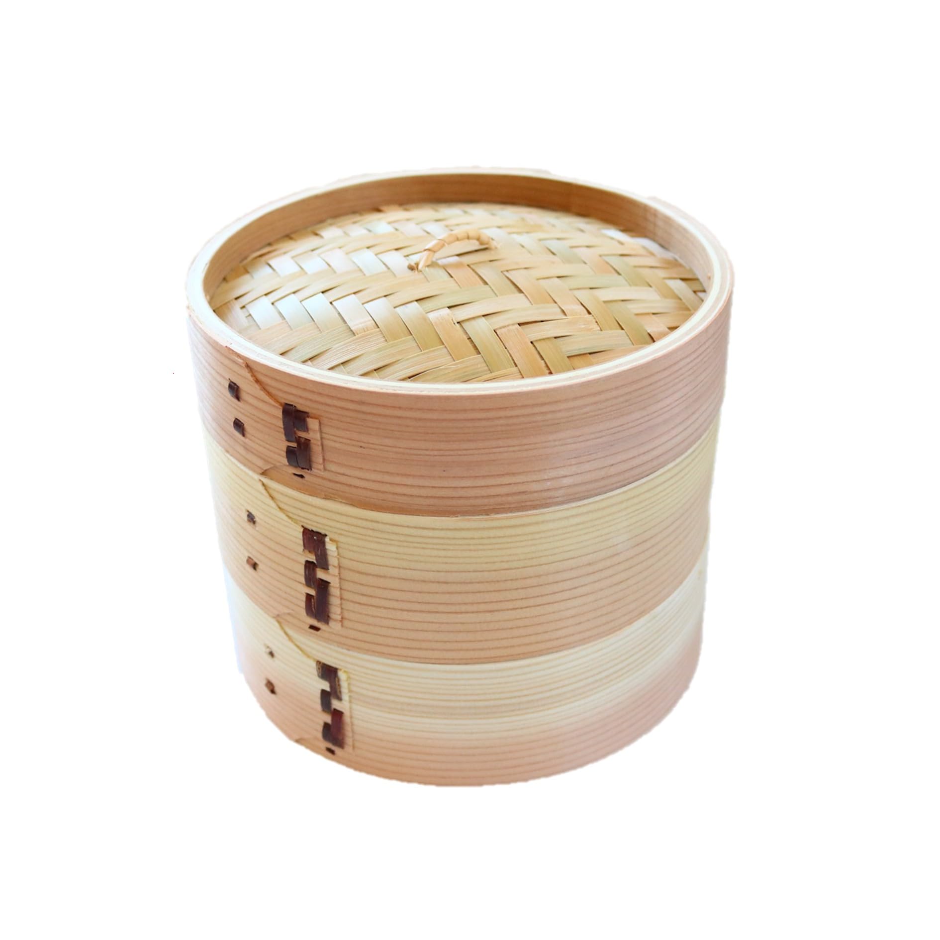 Wakacho Chinese Steamer with Cedar Diameter 15cm x Height Two-Tier Lid, Wood, 15cm, SER-2