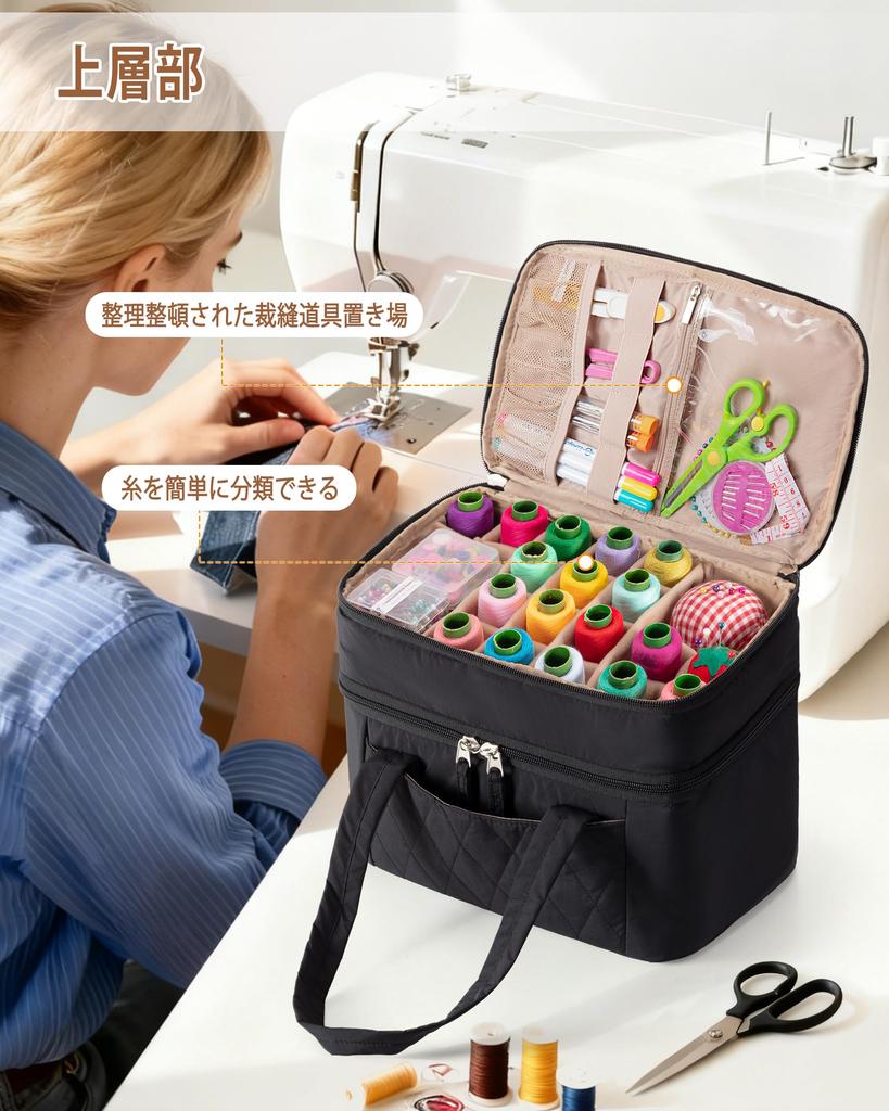 Fasrom Sewing Box, Two-Compartment Sewing Case, for Home and Travel, Bag Only, Black