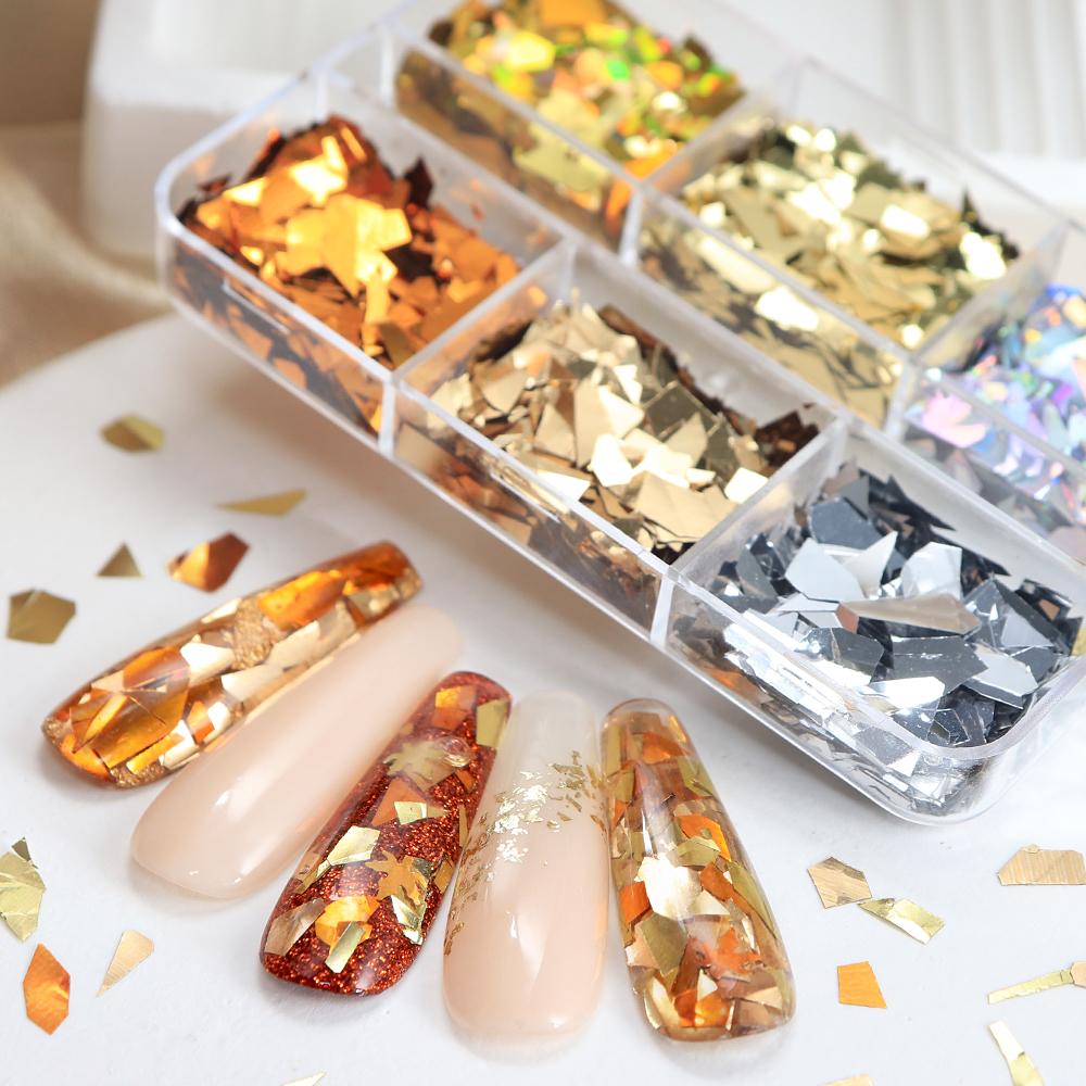 6 Grids Glitter Irregular Nail Sequin Decoration, Autumn and Winter DIY Nail Design Supplies, Nail Art Supplies for Women and Girls Decoration Parts