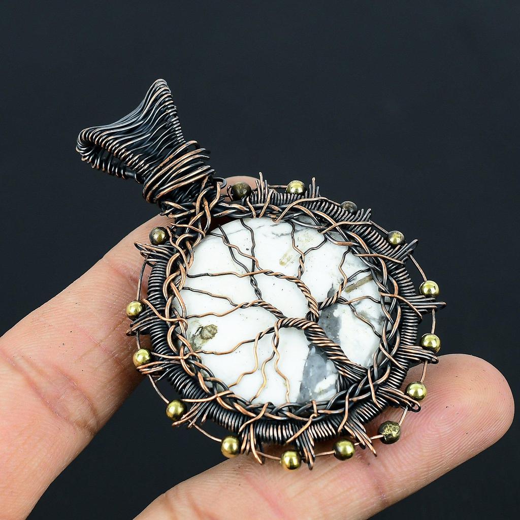 Tree Of Life Howlite Gemstone Handmade Pure Copper Wire Wrapped Pendant Jewelry For Memorial Day