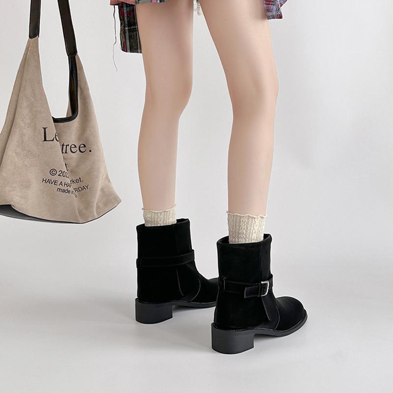 Retro belt buckle women's Martin boots autumn and winter fashion niche design leather boots foldable fashion boots short boots