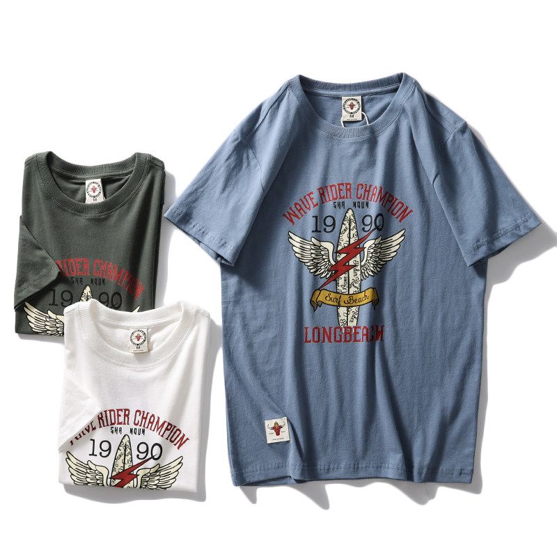 Export Tail Single Cut Label American Retro Short Sleeve T-shirt Men's Ins Fashion Brand All-Matching Pure Cotton Export Menswear Undershirt