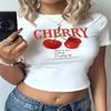 Women's Cherry Letter Print Crew Neck Crop T-Shirt Slim Fit Short Sleeve Y2K Hot Girl Casual Cropped Top Summer Daily Wear