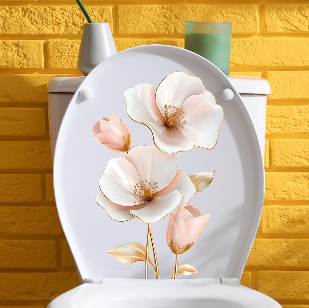 Kreative 3D-Blumen-Toilettenaufkleber, Dimensionale Blumen-Wandaufkleber für das Badezimmer, Wasserdicht, Abnehmbar, Dekor