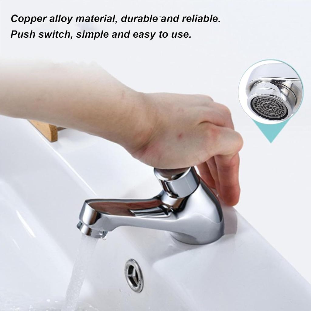 Basin Sink Faucet Time Delay Water Saving Water Tap Copper Alloy Push Switch Cold Water Faucet for Home Kitchen Bathroom Restroom Hotel