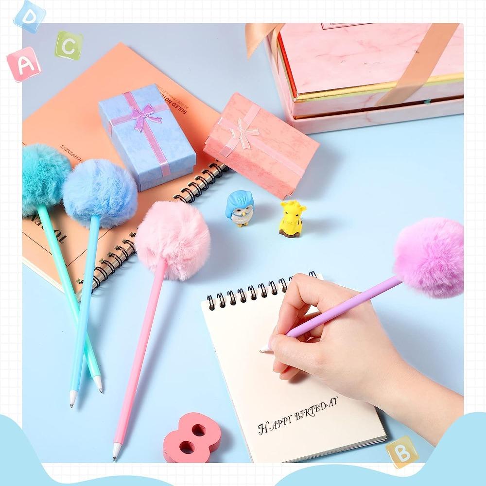 أقلام كروية منفوشة باللون الأخضر، أقلام قطيفة، حبر جل أزرق أزرق، للنساء، لون معكرون، قلم حبر جاف