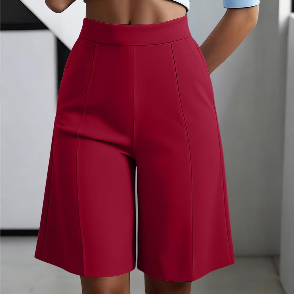 Women's High Waist Elastic Waistband Wide Leg Casual Shorts with Pockets Loose Fit Comfortable Summer Bottoms