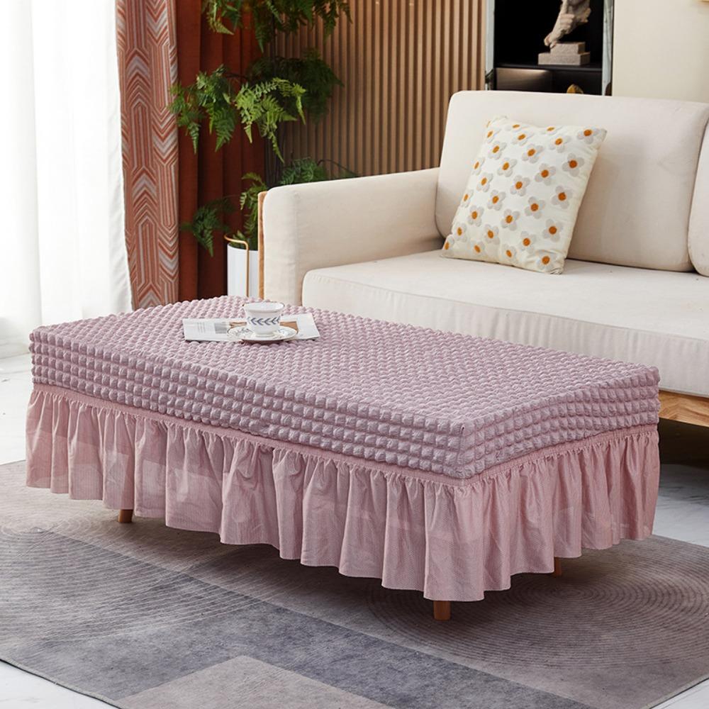 Elastic Tablecloth Full Cover Skirted Coffee Table Cover Dustproof Rectangle Living Room Dining Table Protector