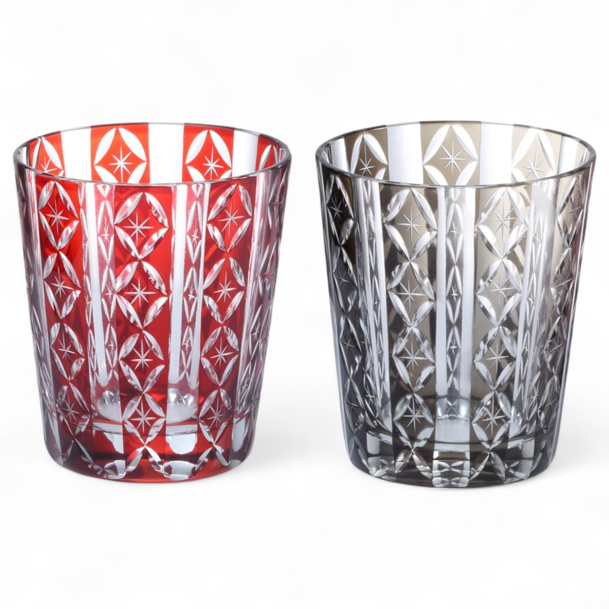 

Mizukage Kiriko Pair of Glass Shippo Red Bisho J-kitchens Cups, 79xH90mm, 220cc, & Brown, (Current Model)