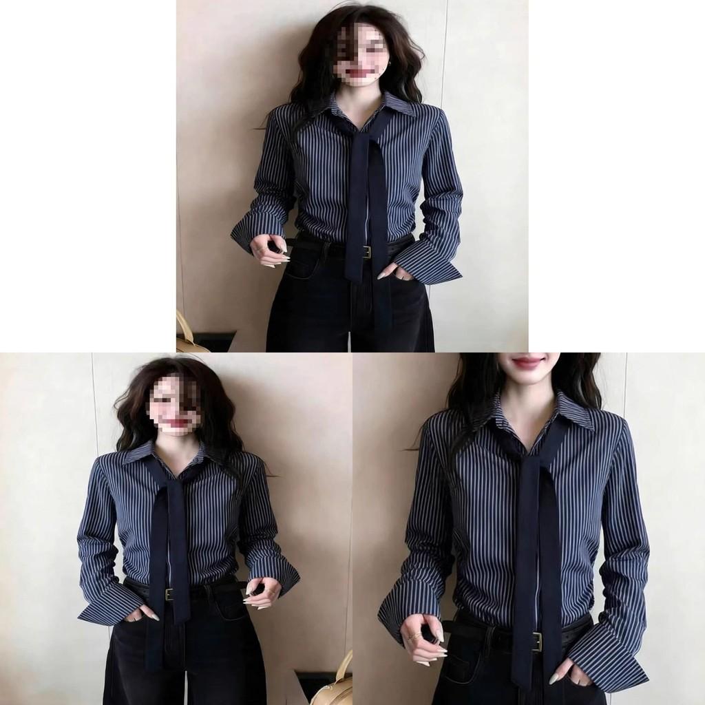 Chemise Printanière Longues Manches Design pour Femme avec Motif Rayures 3D pour un Usage Décontracté