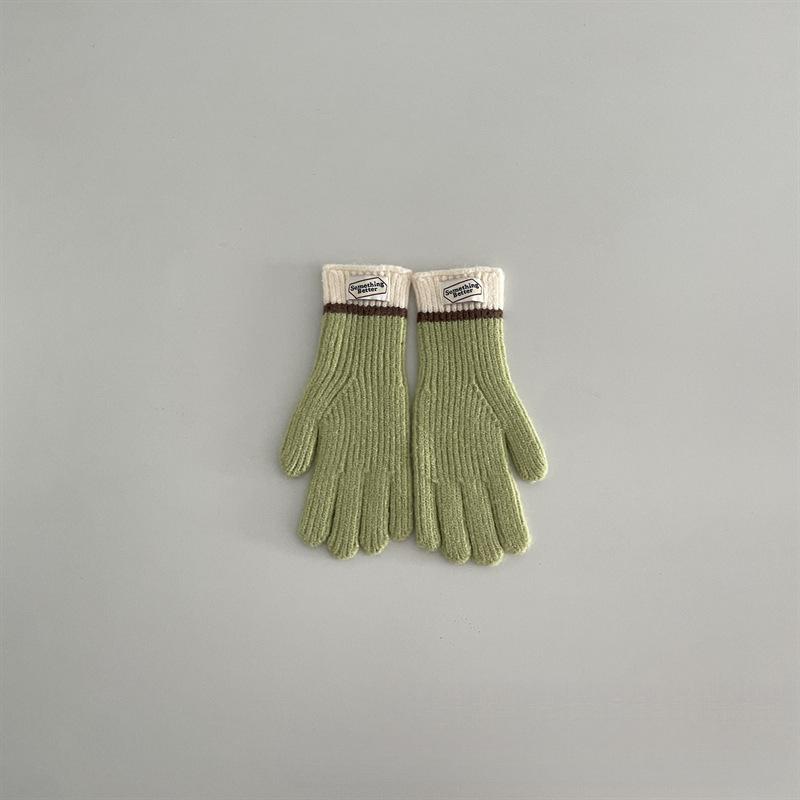 New Touchscreen Kids Gloves Winter Warm Windproof Cold Proof Five Finger Knitting Retro Korean Style Color Mix