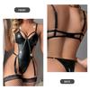 Bondage Pu Leather Bodysuit For Women Clubwear Metal Chain Halter Sexy Lingerie Garters Black Leotard Backless Sexy Teddy