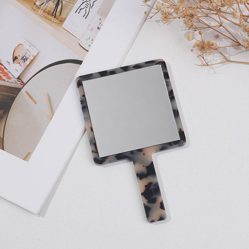 Zhendong Jewelry Korea Acetic Acid Plate Portable Mirror Fashionable Retro Geometric Small Square With Handle Handheld Makeup