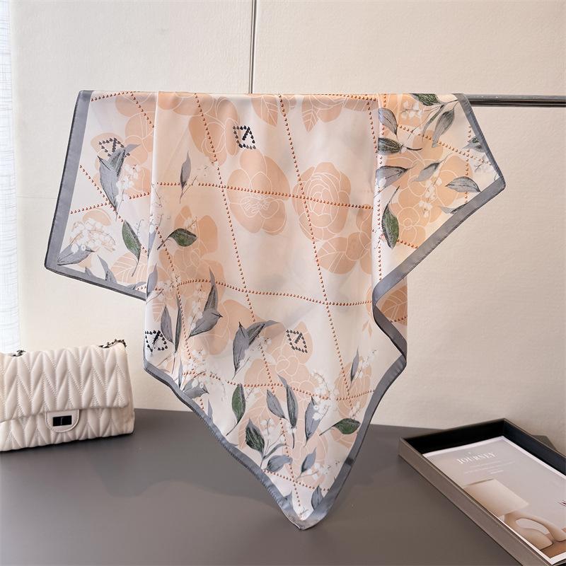 

Printed Imitation Silk, Small Fragrant Silk Scarf, Square Scarf, High-End Shawl, Versatile Neck, Small Square Scarf, Headscarf, Women S Scarf. Unilateral 66-70CM
