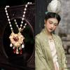 Flower Vintage Hanfu Necklace Chain Choker Ruyi Pearl Choker Jewelry Longevity Lock Pendant  Girls