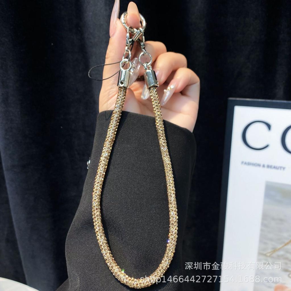 Light Luxury Phone Lanyard New Simple Rhinestone Double Buckle Phone Pendant Keychain Anti-Lost Rope Fashion Hanging Chain Wholesale