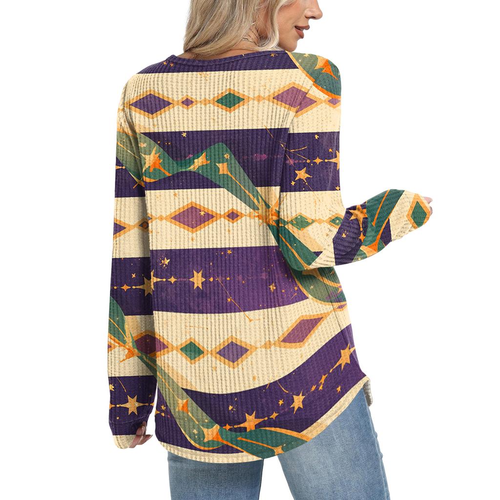 Women's Fashion Loose Long Sleeve Carnival Print Round Neck Casual Top