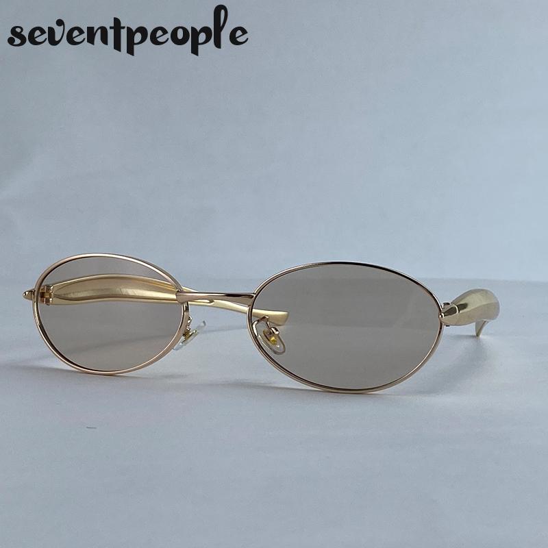 Steampunk Small Frame Oval Sunglasses Women  Luxury Brand Fashion Metal Sun Glasses For Ladies Vintage Driving Shades UV400