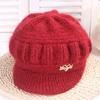 Knitted Hat Peaked Love Heart Decor Thickened Plush Lining Keep Warm Solid Color Winter Thermal Middle-aged Women Cap for Gift