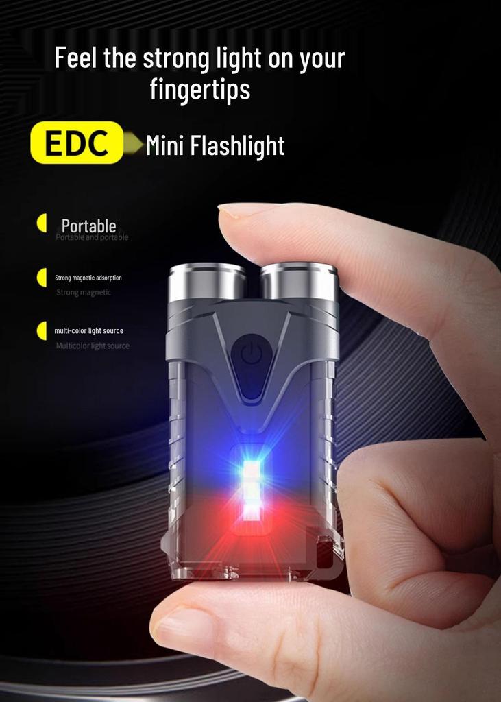 Compact Waterproof Multi-Function Keychain Flashlight with Magnetic Base and Emergency/Bike Warning Light