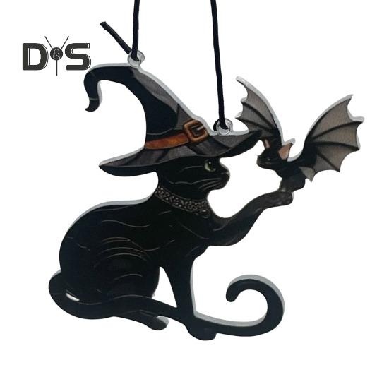 Ozdoba na Halloween Ludzkie Serce Drzewo Korzeń Czarny Kot Peleryna Duch Statua Ręcznie Robiony Akryl Wisiorek do Biurka Ogrodowego Biura