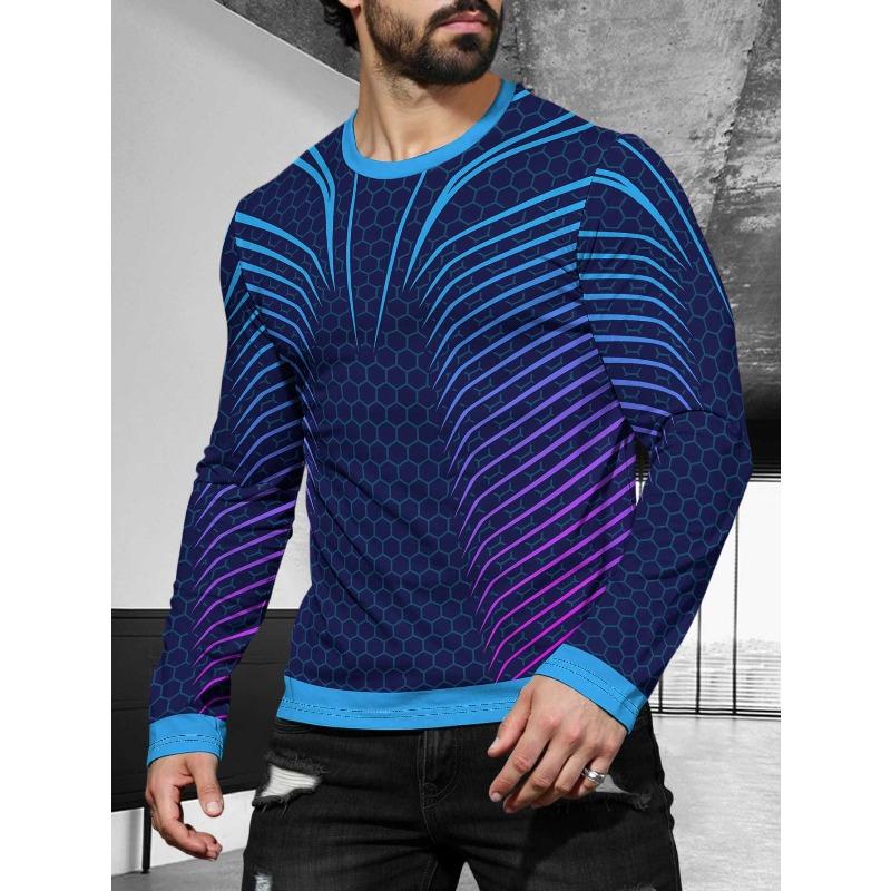 Men's 3D Printed Crew Neck Long Sleeve T-Shirt Fashion Versatile Trend Breathable Casual