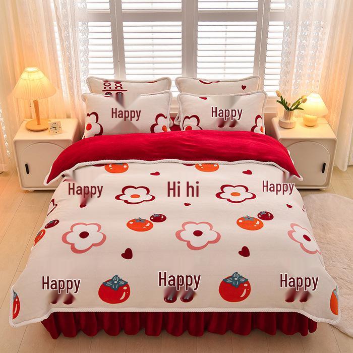 2025 Milch-Samt-Flanell 4-teiliges Set: Bettbezug aus Korallenfleece Klasse A