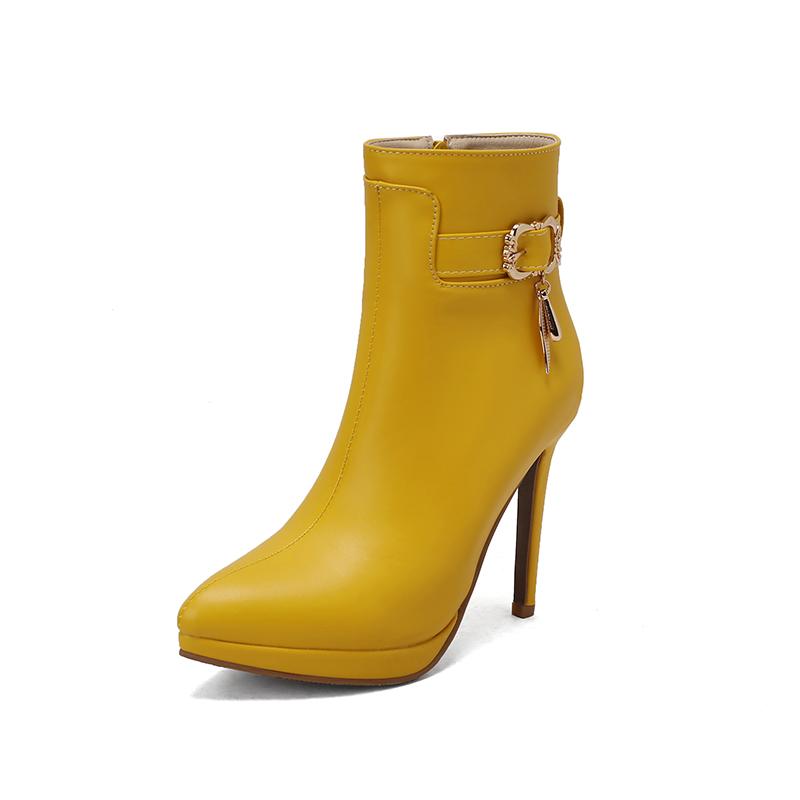 

Women Ankle Boots Stilettos Winter Heeled Shoes Conciese Leather Pointed Toe Lady Boats Mujer US Size 4.5-15 15 жёлтый