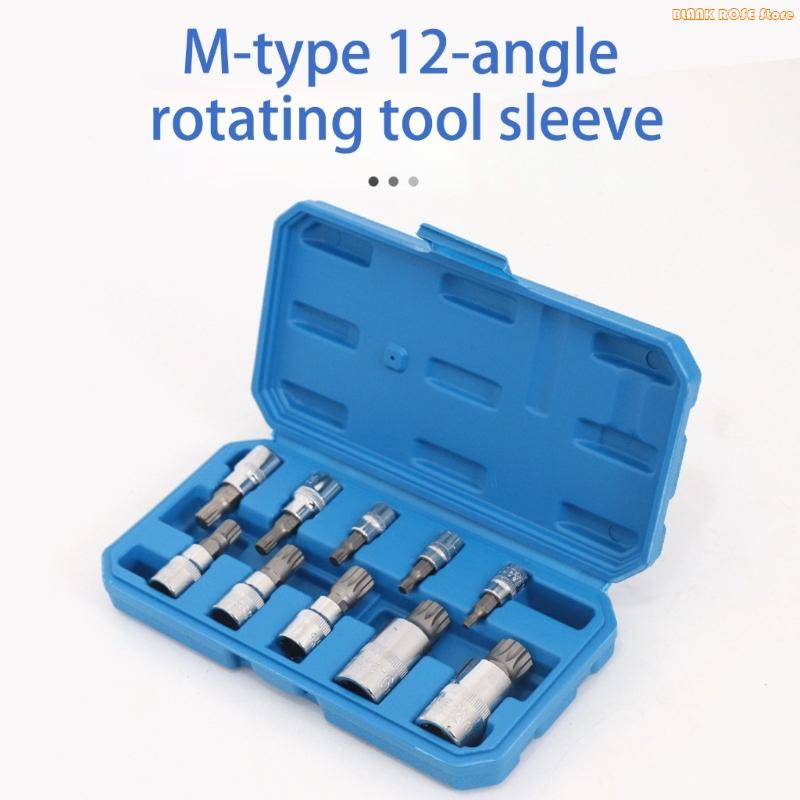 K1AE 10 Stück Autoreparatur 1/4" 3/8" 12-Zahn Dreikant Spline Bitsteckschlüssel Satz