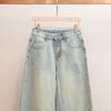 Jeans Dritti da Donna a Vita Alta in Denim con Decorazioni di Strass Misto Cotone Stile Chic da Ufficio