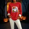 Women's Lined Long Sleeve Neck Halloween Print Top