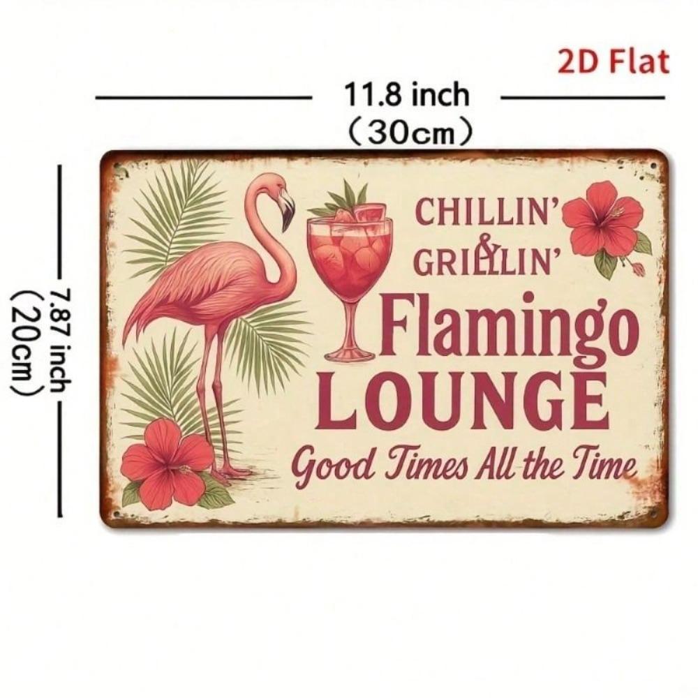Metal Wall Art Retro Flamingo Poster for Bar Man Cave Patio