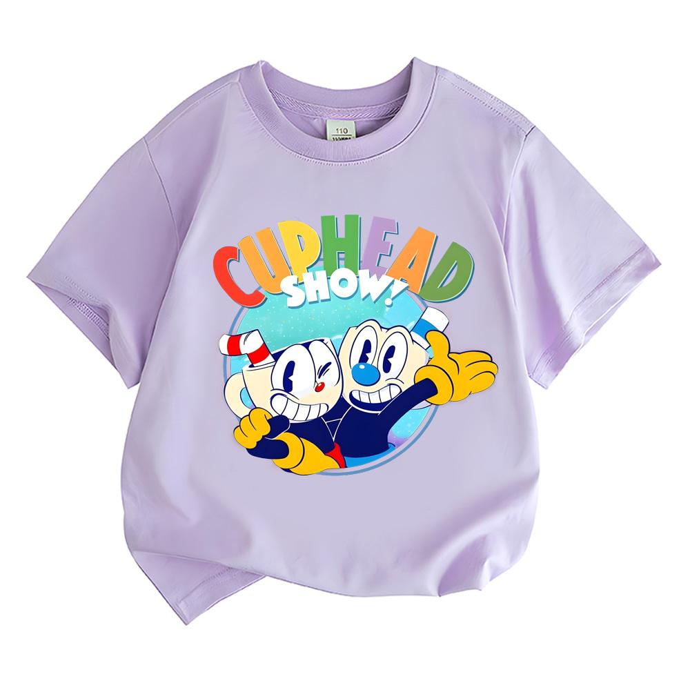 Summer Cuphead 100%Cotton Children T-shirts for Boys Girls Tops Cartoon Witch Wizard Funny T Shirt Kawaii Girls Short Sleeves