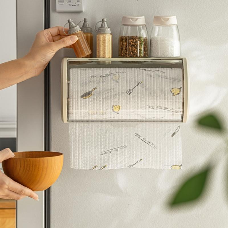 Wall Mount Paper Towel Storage Rack Napkin Holder with Clear Lid Convenient Tissue Dispenser for Kitchen and Bathroom