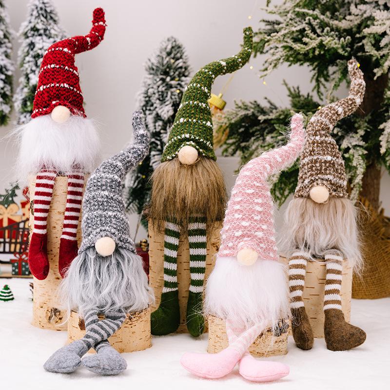 Christmas Decorations Striped Knitted Hat Rudolph Reindeer Hanging Legs Faceless Doll Dwarf Figurine for Home Holiday Decor