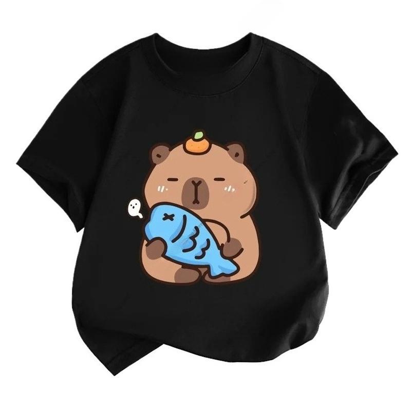 Summer New Trend Capybara Printing Cute Children's Short-Sleeved T-Shirt Cute Comfortable Versatile Boy and Girl T-Shirt