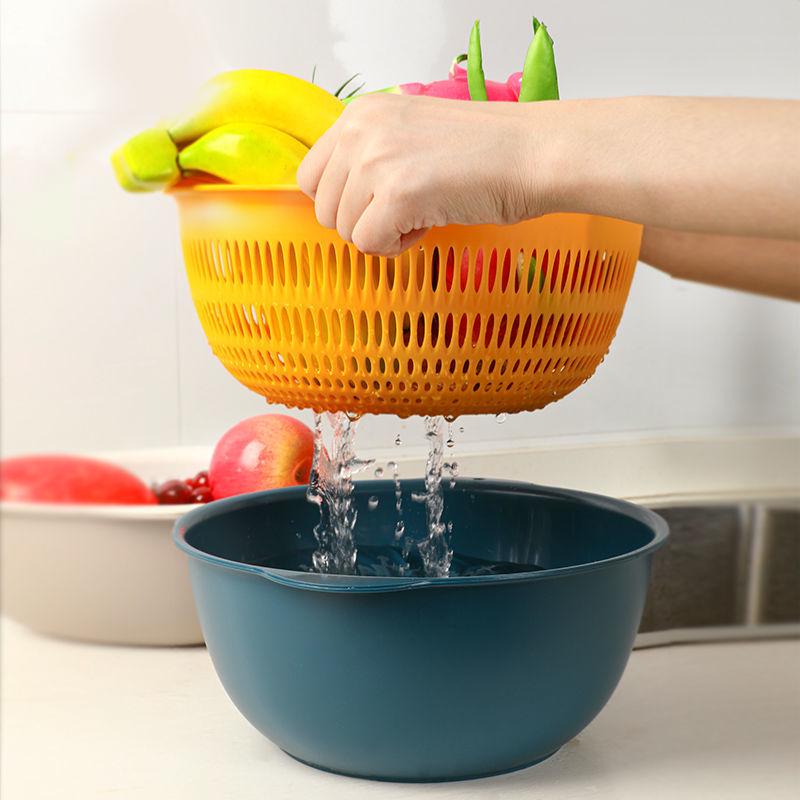 Six-Piece Double Layer Vegetable Washing Basin & Colander Set - Kitchen & Living Room Wash Basket