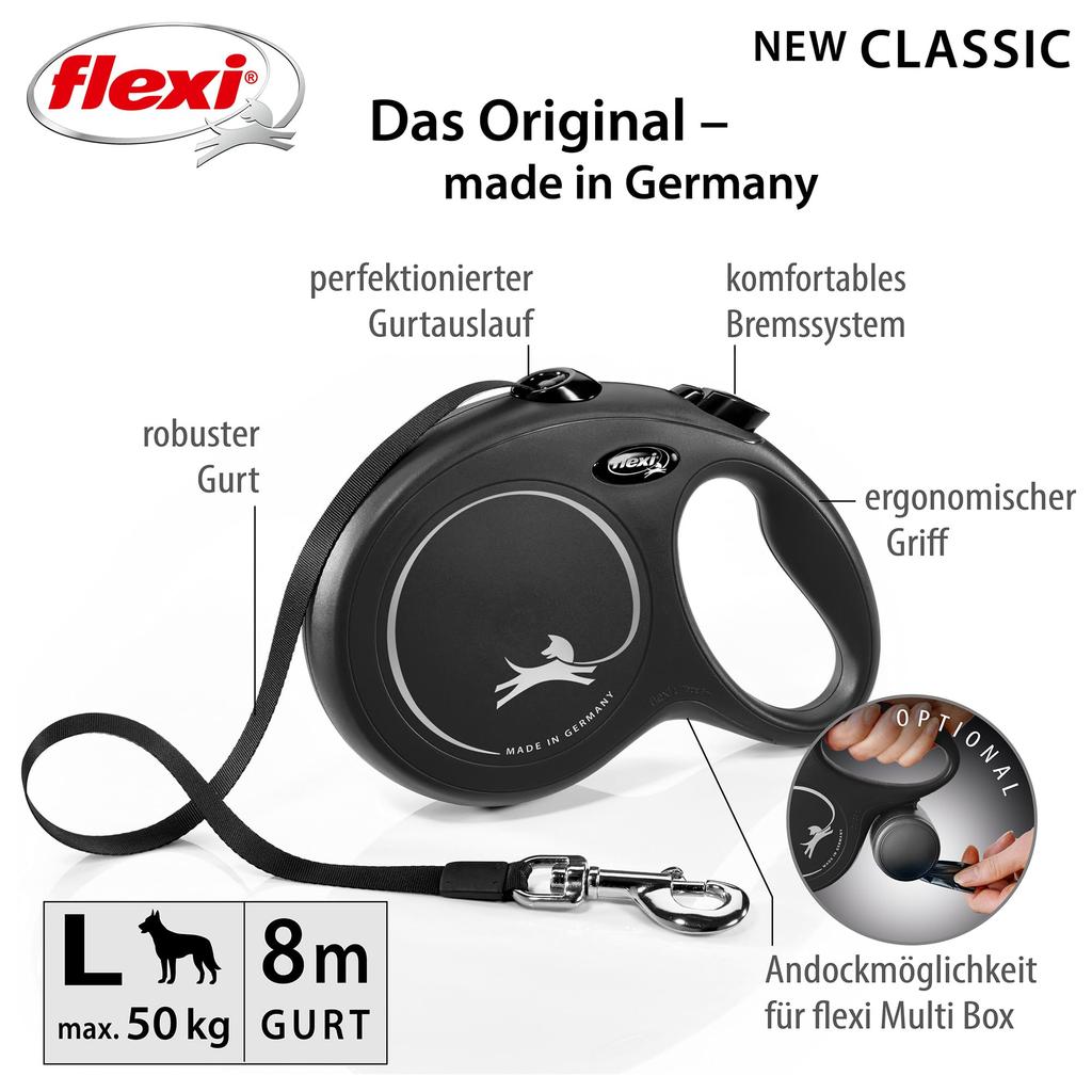 Flexi New Classic Tape L dogs under 8m Black (for 50kg) [Dog Leash]