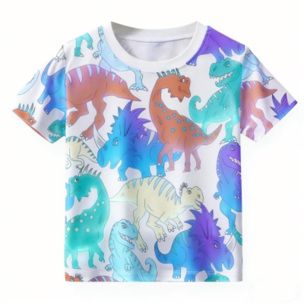 Kids T-shirt Colorful Cartoon Dinosaur 3D Print Kids Short Sleeves T-Shirt Loose Casual Summer Outdoor Boy and Girl Tees Tops
